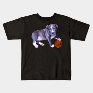 Blue line pit bull dog basket ball player- cute pitbull in the with it’s pitbull basketball association ball Kids T-Shirt